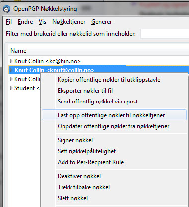Publisering til nøkkeltjener